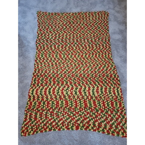 Afghan Handmade Crocheted Blanket Multi Color 69" X 45" Red Green Yellow - Picture 1 of 7